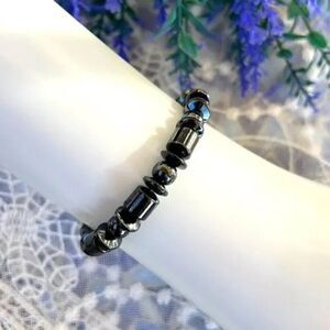 Vintage Hematite Magnetite Magnetic Stone Stretch Bracelet Heavy